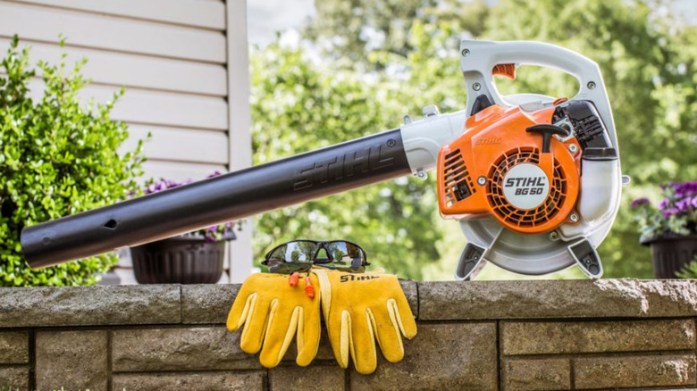 A Sthil BG 50 Gasoline Leaf Blower on a ledge