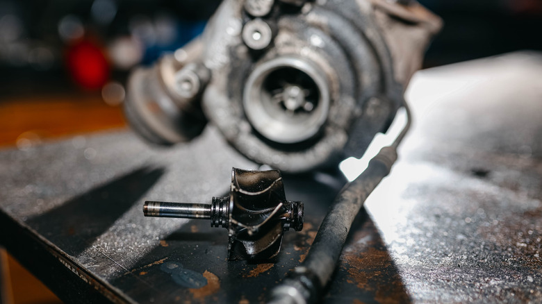 A turbocharger in need of repairs.