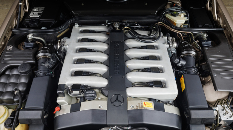 Engine bay of V12-powered Mercedes-Benz SL600