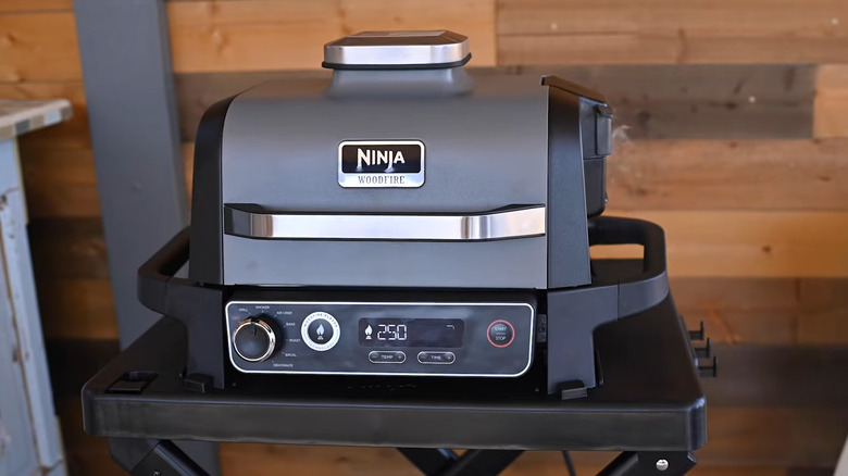 A Ninja Woodfire Outdoor Grill in use