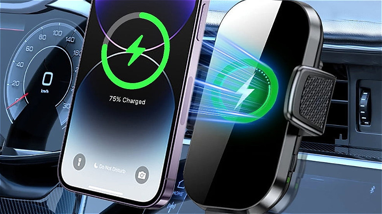 A phone charging on the Sinyway Wireless Car Charger.