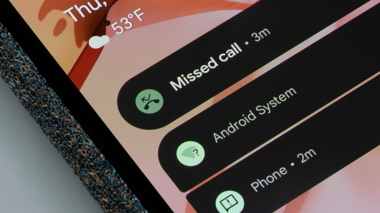 An Android phone with a missed call notification
