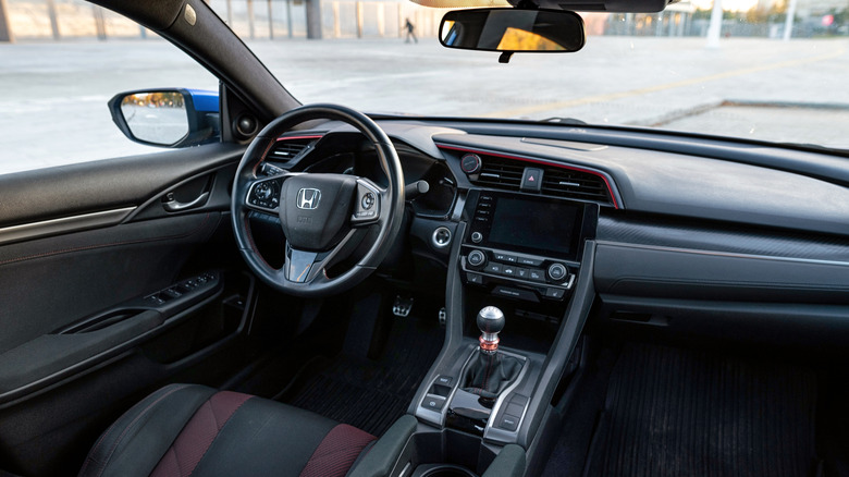 Interior of a Honda Civic Si with manual transmission
