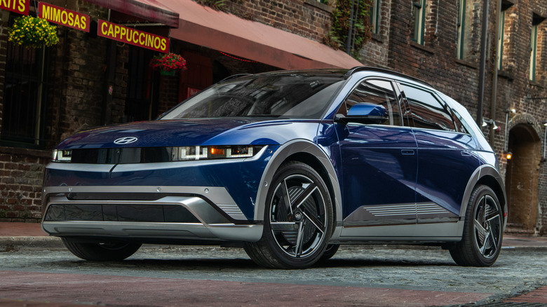 A blue 2026 Hyundai Ioniq 5 on a city street