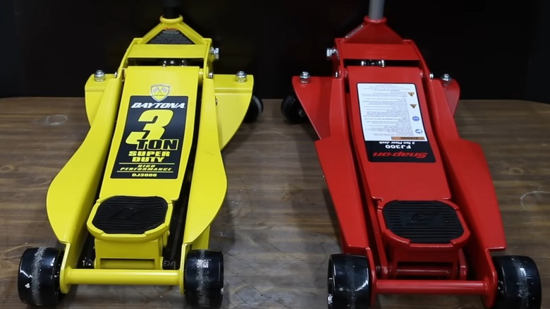 Comparing floor jacks from Snap-on and Harbor Freight.