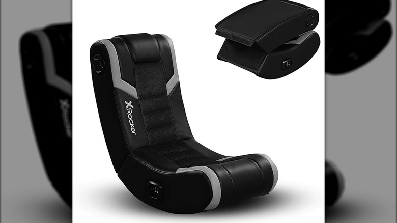 Folding floor gaming chair with built in speakers