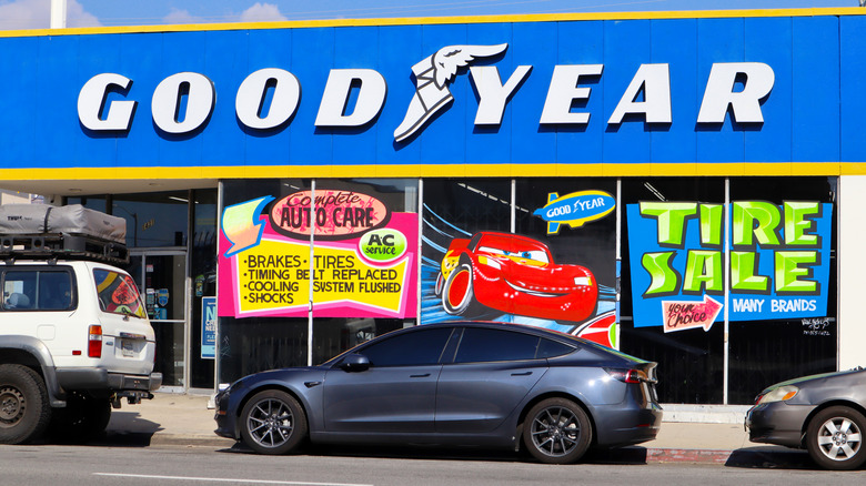 The exterior of a Goodyear location.