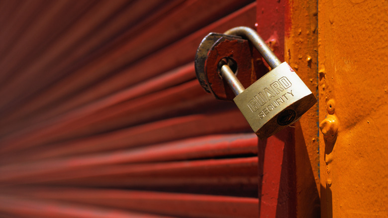 Padlock on a garage door