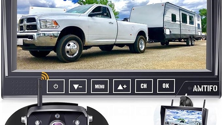 Close up of AMTIFO backup camera for RV