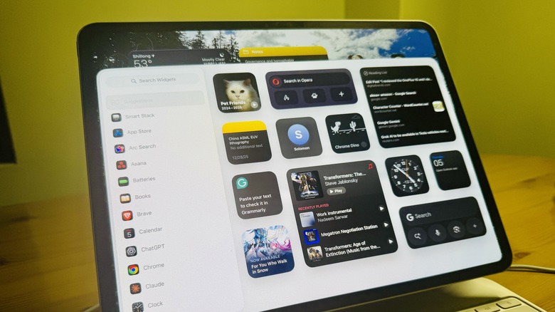 Widgets on iPad screen