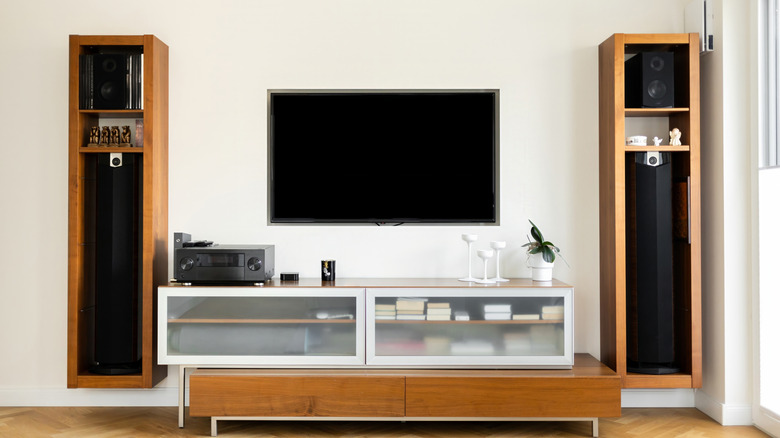 Picture displaying home theater system in living room