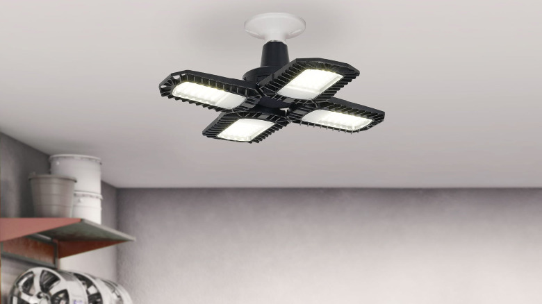 The Utilitech 4-light LED Diffuser light in a small room.