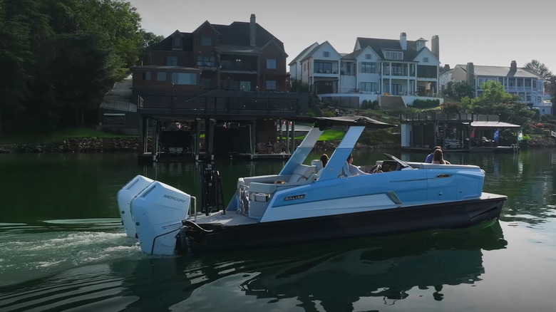 Balise pontoon boat on water