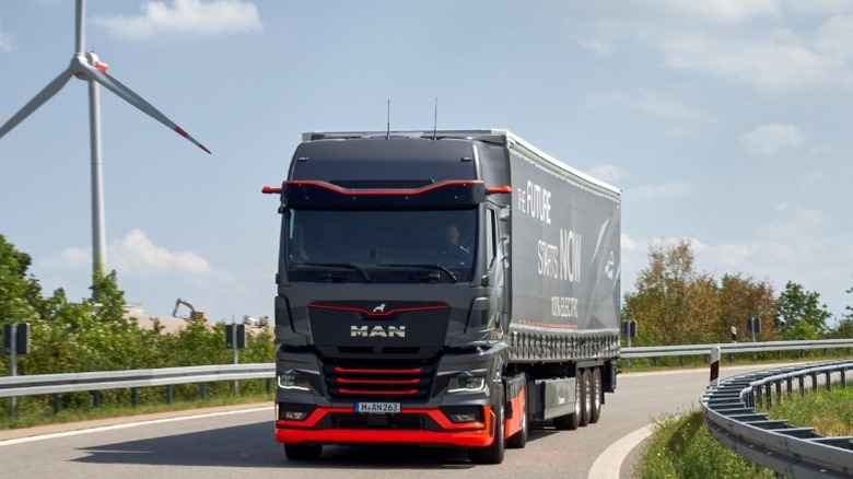MAN eTGX EV semi-truck on the road
