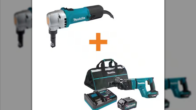 A Makita 16-Gauge Nibbler and 40V Max Rotary Hammer kit.