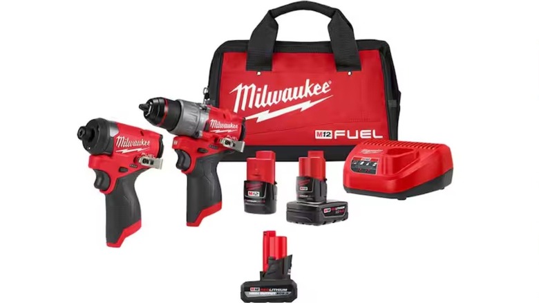 M12 FUEL 12V Lithium-Ion Brushless Cordless Hammer Drill/Impact Driver Combo Kit against white background.
