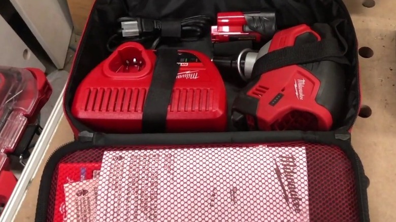 Milwaukee M12 Cordless Palm Nailer in case.