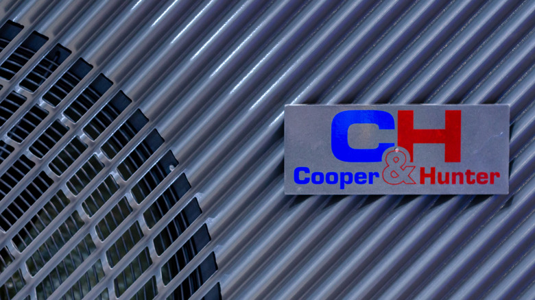 close-up of the Cooper & Hunter logo on an outdoor air conditioner unit