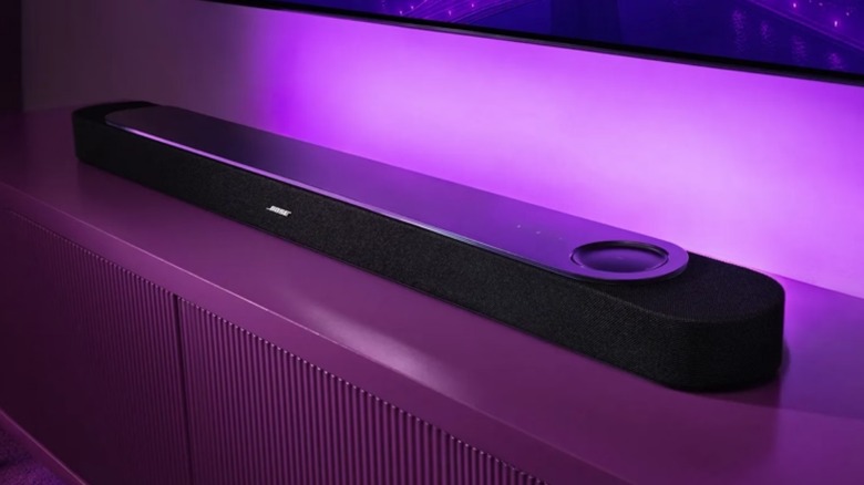 A Bose soundbar on a table.
