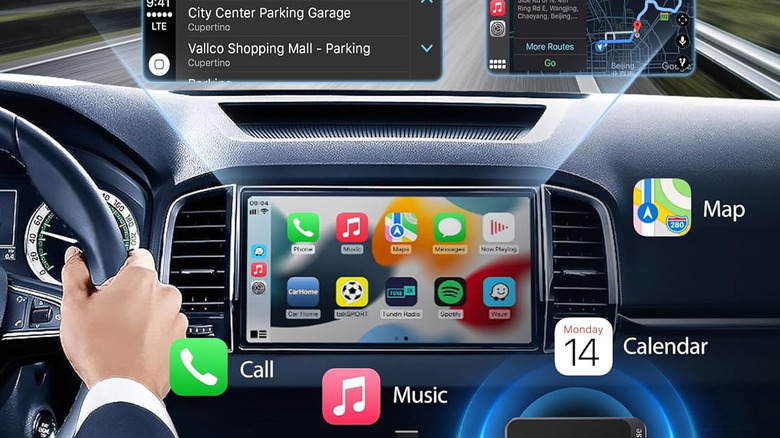 A screen running Apple CarPlay inside a vehicle