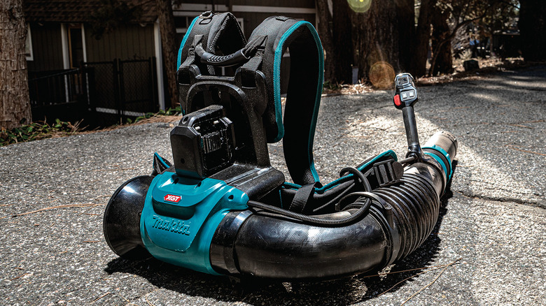 Close-up view of Makita's new GBU04 Brushless Backpack Blower