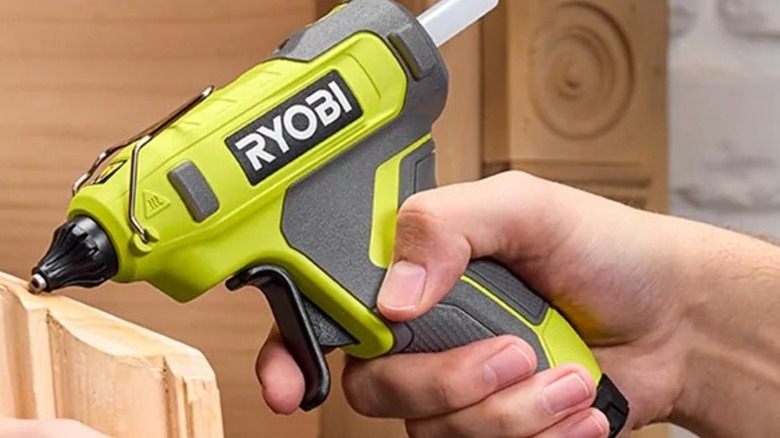 Using the Ryobi USB Lithium glue gun on a woodworking project.