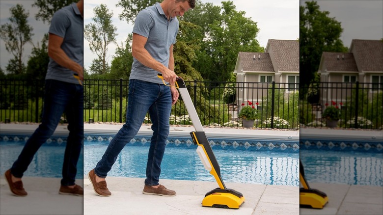 Wagner Cordless Spraytech Levaro Powerbrush Outdoor Patio and Deck Cleaner in use