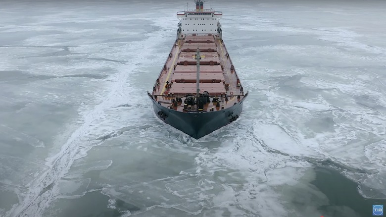 Icebreaker sailing through ice