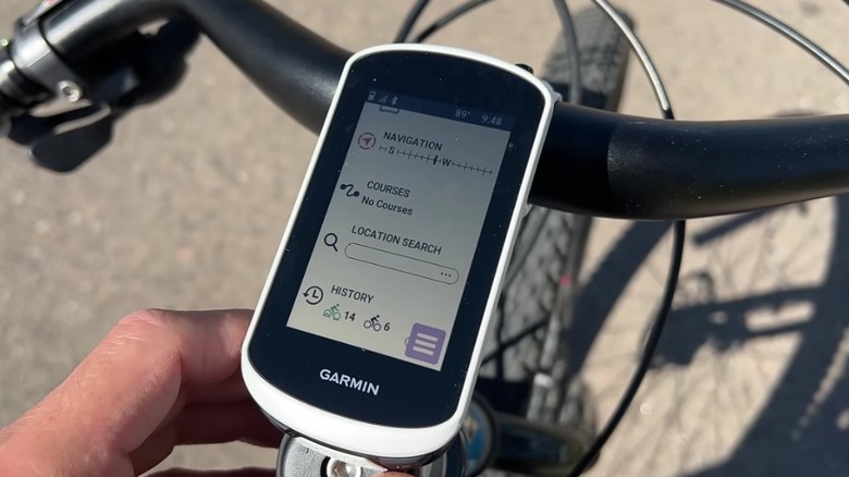 Garmin Edge Explore 2 mounted on bicycle.