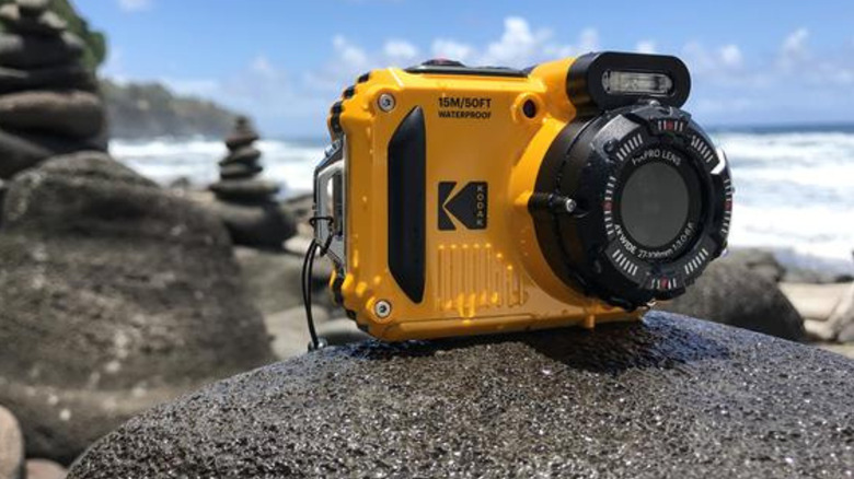 The Kodak PIXPRO WPZ2 on a rock