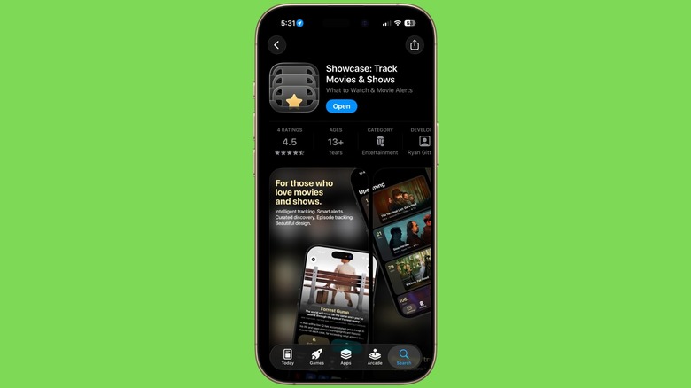 Showcase app on an iPhone.