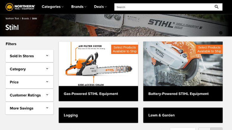The Northern Tool webpage dedicated to Stihl Tools.
