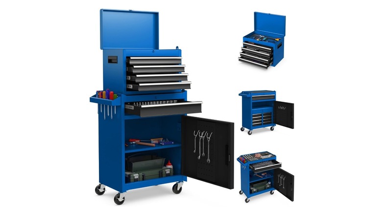 blue Goplus rolling tool chest