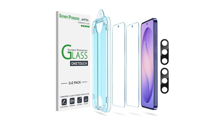 A pack of Amfilm screen protectors for the Galaxy S26 Ultra along with camera protectors