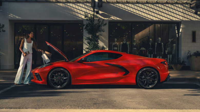C8 Corvette outside shopping mall