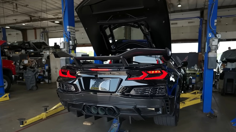 C8 corvette getting transmission flush at shop