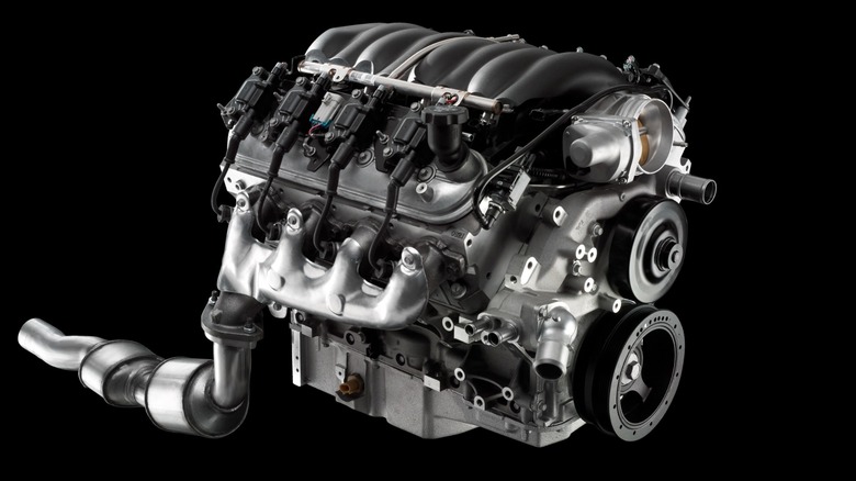 A GM LS3 crate engine shown on a black background.
