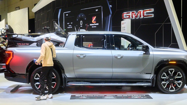 A  GMC Sierra EV on display