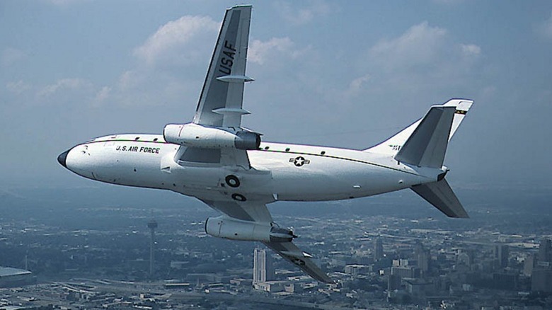 A USAF T-43A in flight.