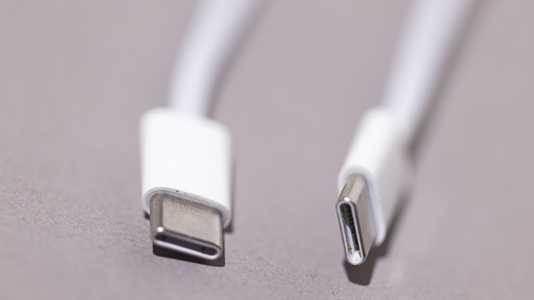 Picture of two white USB-C cable connectors.
