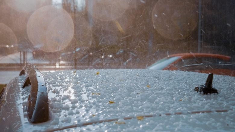 Hail hitting car roof
