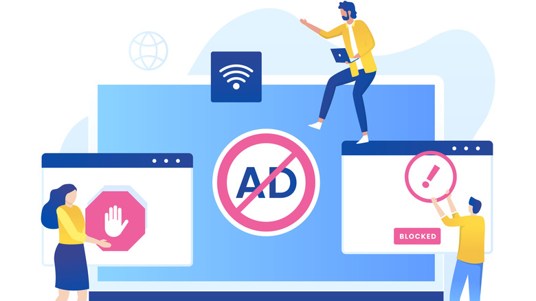 A graphic of an ad blocker on a computer.
