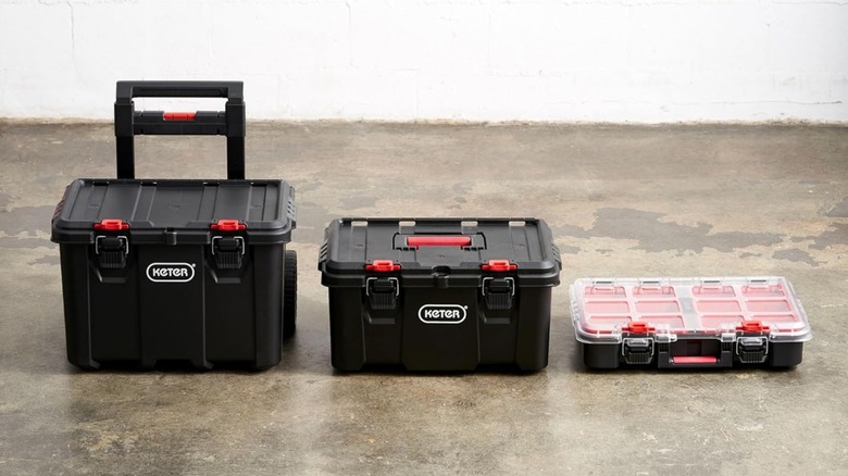 A Keter stack-n-roll modular tool box system