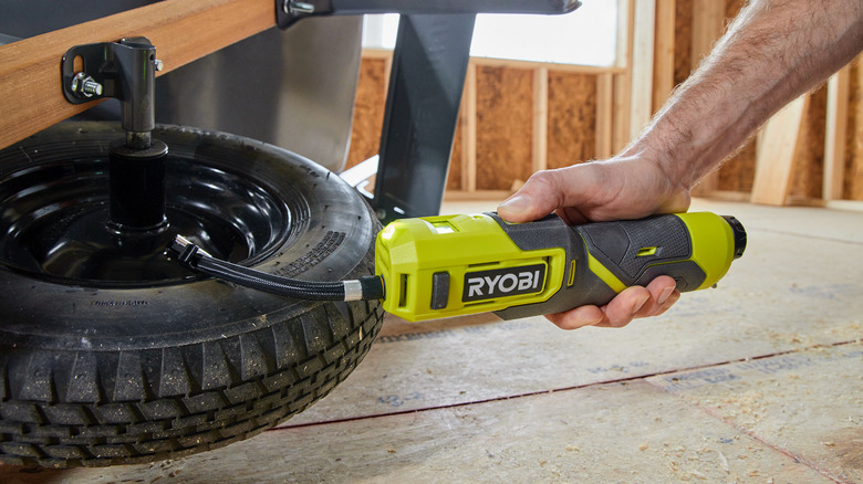 Ryobi inflator on tire