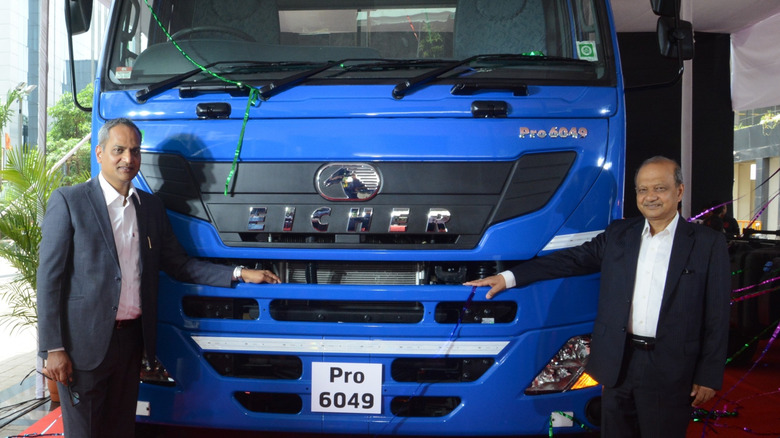 Front view of Eicher 6049 semi truck being unveiled