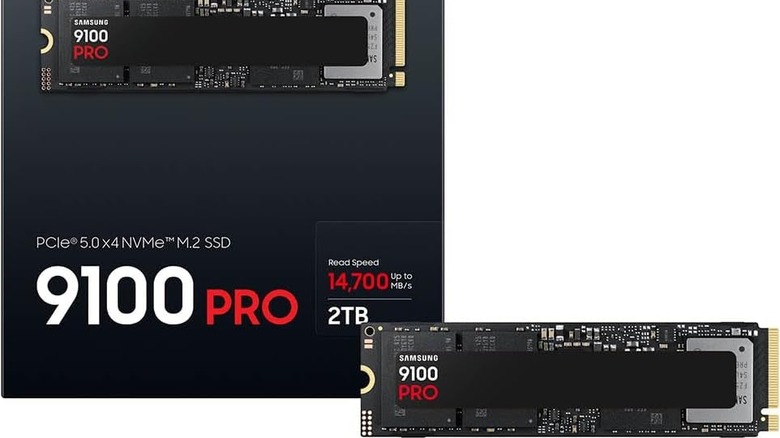 A picture of a samsung 9100 pro ssd next to its retail packaging