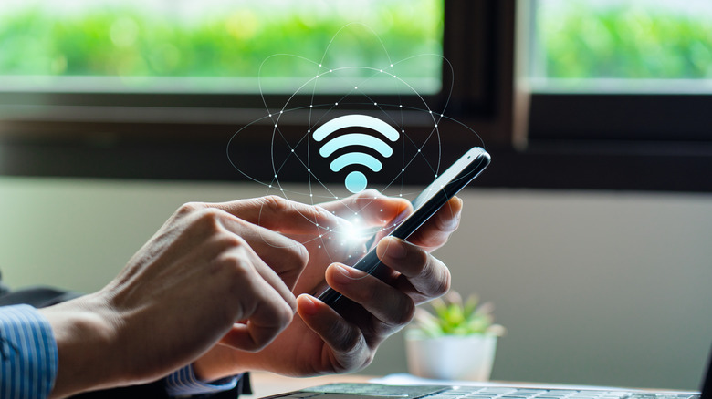 Smartphone with graphic of Wi-Fi logo