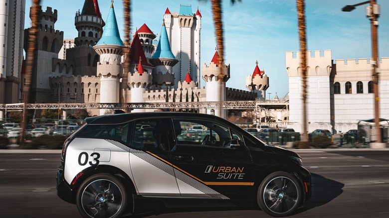A silver and black BMW i3
