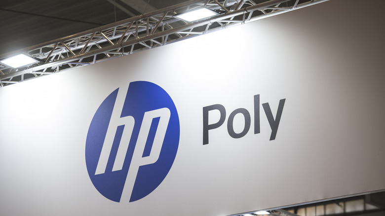 HP Poly logo on a large board
