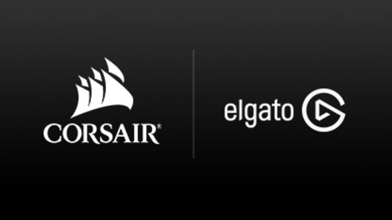 An image with the Corsair and Elgato logos side by side with a black background